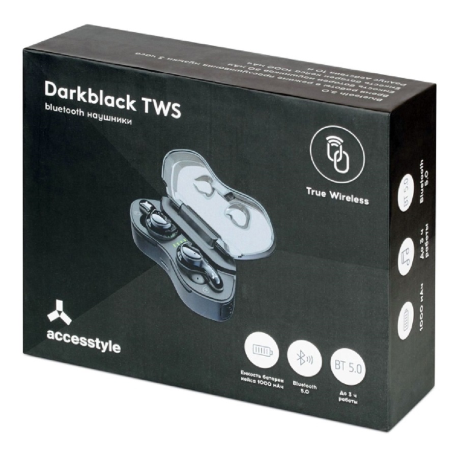 Беспроводные наушники Accesstyle Darkblack TWS с УФ лампой