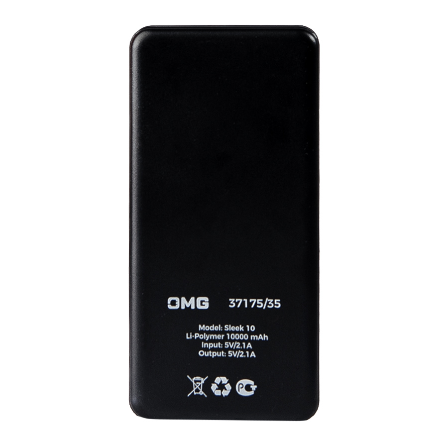 Универсальный аккумулятор OMG Sleek 10 (10000 мАч), черный, 14х6