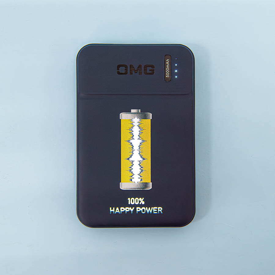 Универсальный аккумулятор OMG Flash 5 (5000 мАч) с подсветкой и soft touch, синий, 9,8х6