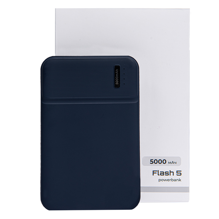 Универсальный аккумулятор OMG Flash 5 (5000 мАч) с подсветкой и soft touch, синий, 9,8х6