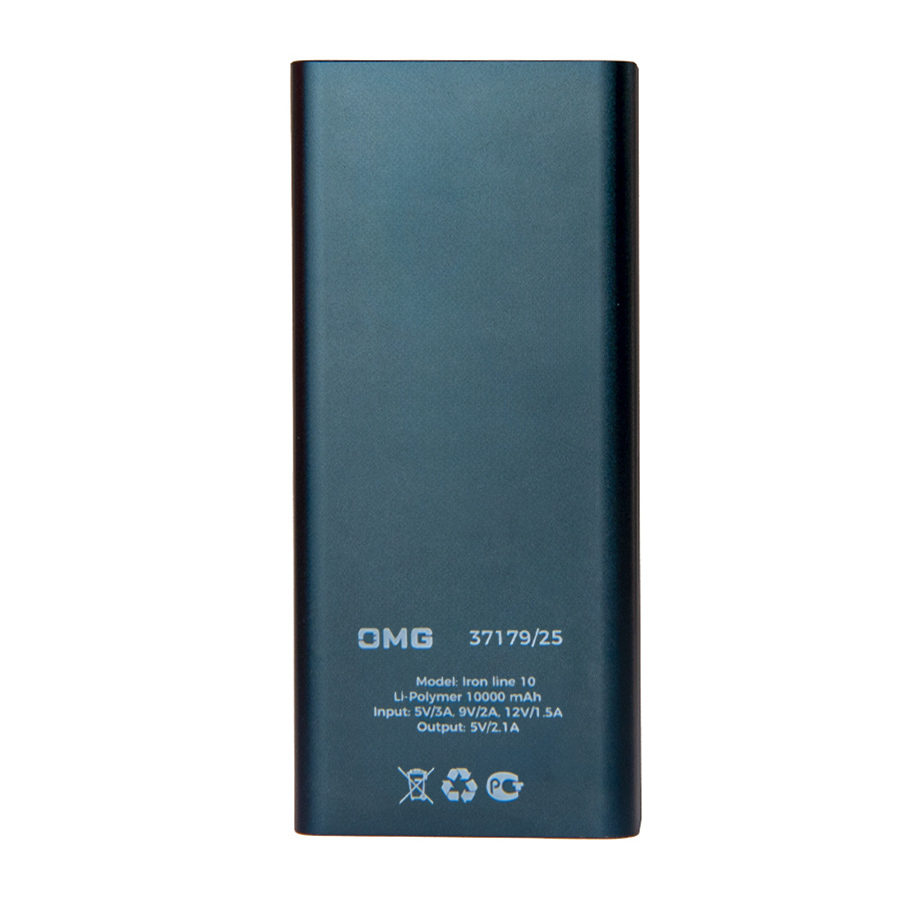 Универсальный аккумулятор OMG Iron line 10 (10000 мАч), металл, синий, 14,7х6
