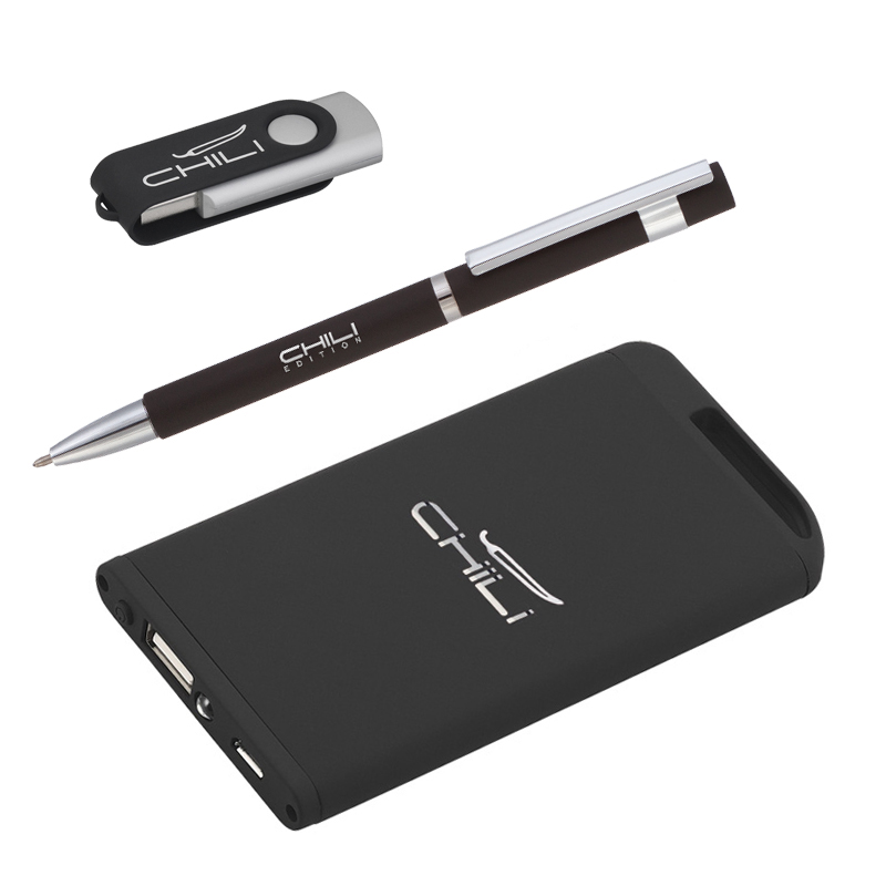 Набор ручка + флеш-карта 16Гб + зарядное устройство 4000 mAh в футляре