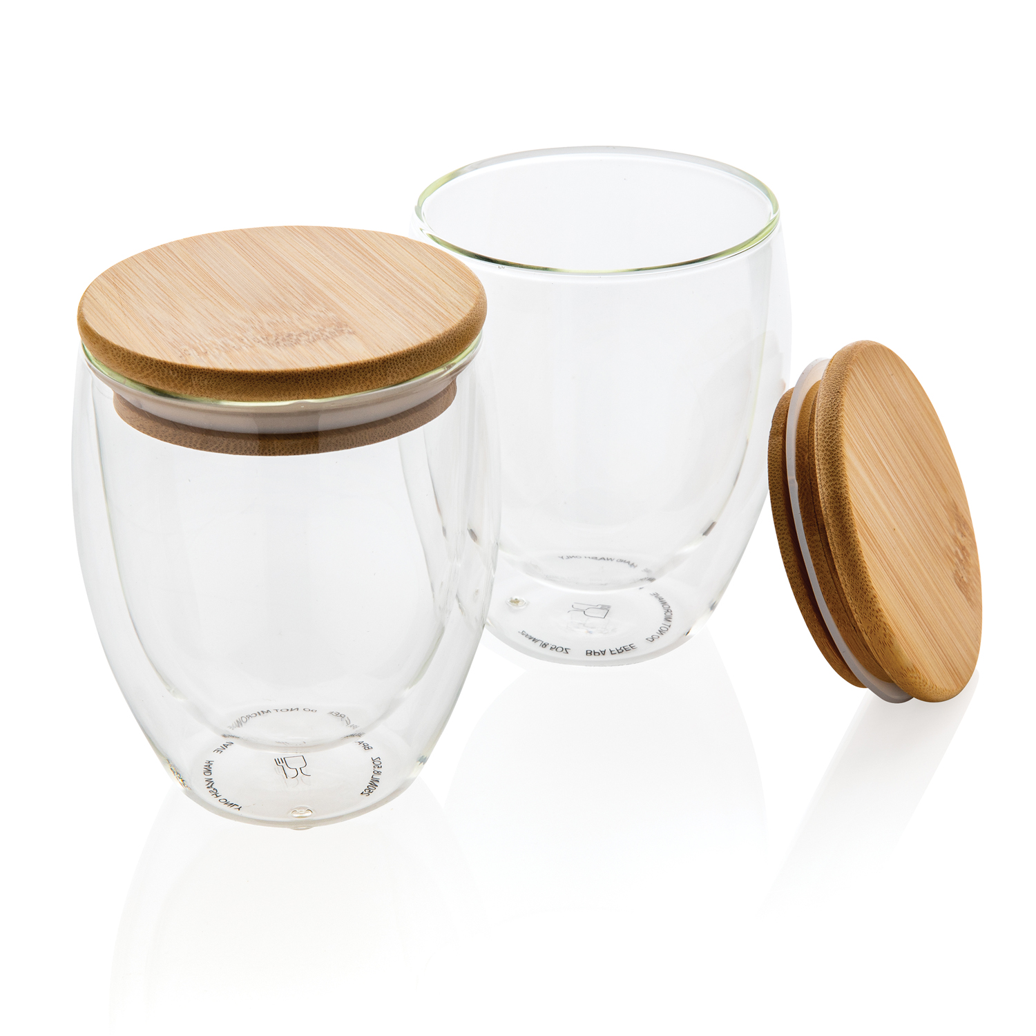 Набор стаканов из боросиликатного стекла с двойными стенками и бамбуковой крышкой