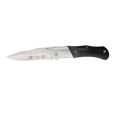 Нож складной Stinger, 100 мм (серебристый), рукоять: сталь/дерево (серебристо-черный), картон