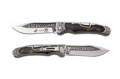 Нож складной Stinger, 117 мм, рукоять:нержавеющая сталь/дерево,(коричневый) с клипом, подар