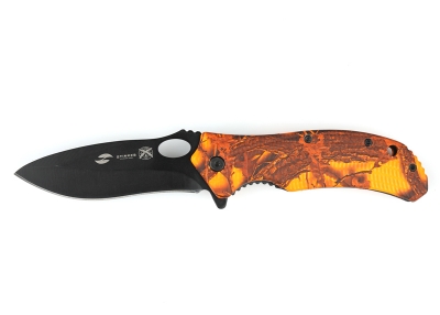 Нож складной Stinger, 92 мм (чёрный), рукоять: алюминий (желто-оранж