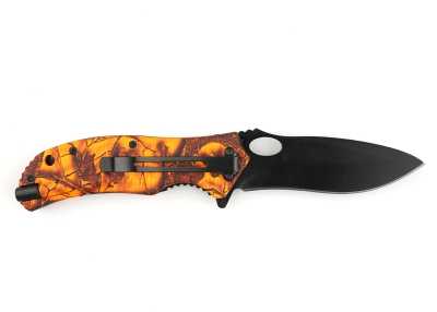 Нож складной Stinger, 92 мм (чёрный), рукоять: алюминий (желто-оранж