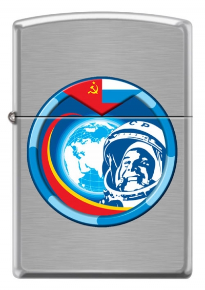 Зажигалка ZIPPO Гагарин с покрытием Brushed Chrome