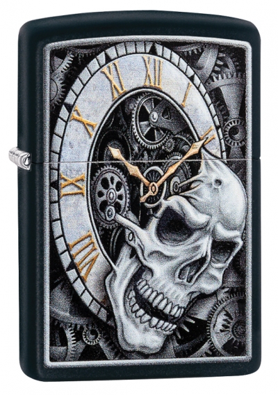Зажигалка ZIPPO Skull Clock с покрытием Black Matte
