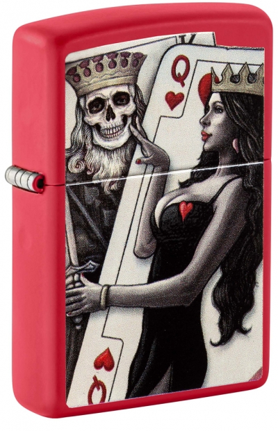 Зажигалка ZIPPO Skull King Queen Beauty с покрытием Red Matte