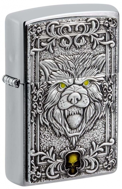Зажигалка ZIPPO Wolf Emblem с покрытием Brushed Chrome