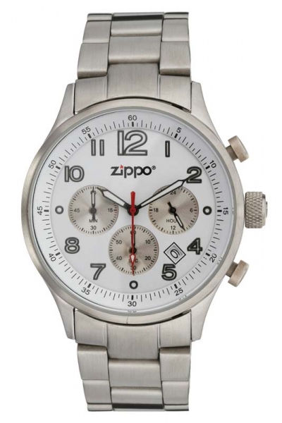 Часы кварцевые ZIPPO Sport, 42,5 мм, белый циферблат, серебр