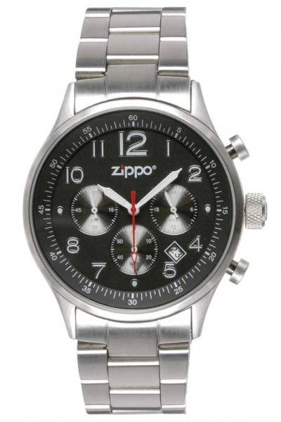 Часы кварцевые ZIPPO Sport 42,5 мм, чёрный циферблат, серебр