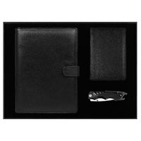 Набор подарочный Solution Prestige Quadro (Блокнот Flexy Forest Urban Latte в суперобложке Country Leather Sky, обложка для автодокументов Leather Sun, нож складной Tools Impression)