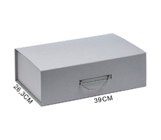 Подарочная коробка, размер 39*26,3*11 см, Solution Prestige Big Case Linen с магнитным клапаном и ручкой , серебристая
