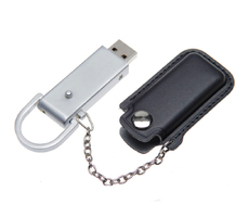 Флеш накопитель USB 2.0 Palermo в кожаном чехле 32GB, металл, черный/серебристый