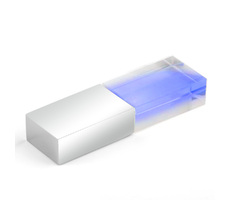 Флеш накопитель USB 2.0 Кристалл, металл/стекло, прозрачный/серебристый, подсветка синим, 16 GB