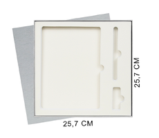 Коробка подарочная Solution Superior Linen под ежедневник, ручку и флешку, серебро, 25,7x25,7 см, бежевый ложемент
