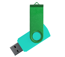 Флеш накопитель USB 2.0 Twister Сolor Mix 16GB, пластик Софт Тач/металл, бирюзовый/зеленый