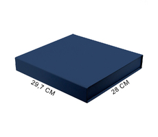 Подарочная коробка, размер 29,7*28,0*4,5 см, Solution Prestige Magnum  Linen с магнитным клапаном, темно-синяя, с черным ложементом из EVA