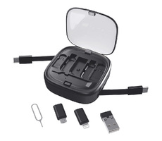 Кабель зарядный выдвижной USB Solid Link 5-в-1 на Lightning, Micro-USB, Type-C «U50» 2,4 A, C to C, Quick Charge с подставкой для телефона, квадратный, черный