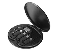 Кабель зарядный выдвижной USB Light Sound  60W 3-в-1 на Lightning, Micro-USB, Type-C «U50» 2,4 A, Quick Charge в пластиковом футляре, черный