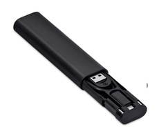Кабель зарядный выдвижной USB Solid Line  60W 3-в-1 на Lightning, Micro-USB, Type-C «U50» 2,4 A, Quick Charge в пластиковом футляре, черный
