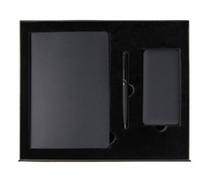 Набор подарочный Solution Prestige Yota Trio (Ежедневник Flexy Latte Soft Touch Black Edition Color А5, Внешний аккумулятор (powerbank) «WeCharge Soft Touch», Ручка Grand Attashe металлическая,) в подарочный коробке, черный