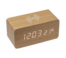Зарядное устройство 15W Wireless Time Hub с часами, термометром, календарем, светло-коричневое