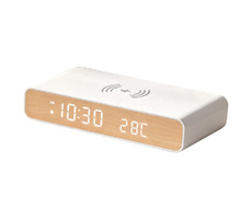 Зарядное устройство 15W Aura Clock с часами, термометром, календарем, белое