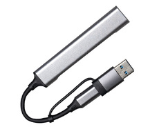 USB-хаб BRANCH 4 в 1, серый, алюминий
