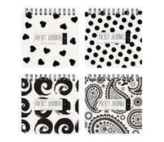 "POCKET JOURNAL" 105 х 105 мм, 60 Л, (4 ВИДA) НА ГРЕБНЕ "BLACK&WHITE"