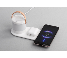 Настольная беспроводная (15W) зарядная станция "Smart Home" с bluetooth колонкой-лампой