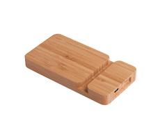 Беспроводное (10W) зарядное устройство "Bamboo Power" 5000 mAh с подставкой под смартфон, бамбук