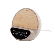 Настольные часы "Smiley" с беспроводным (10W) зарядным устройством и будильником, пшеница/бамбук/пластик
