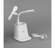 Карандашница "Smart Stand" с беспроводным зарядным устройством, вентилятором и лампой (2USB разъёма)
