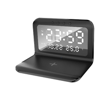 Настольные часы "Smart Time" с беспроводным (15W) зарядным устройством, будильником и термометром, со съёмным дисплеем