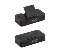 Настольные часы "Smart Box" с bluetooth колонкой (2х3Вт), беспроводным (15W) зарядным устройством и складной подставкой под смартфон