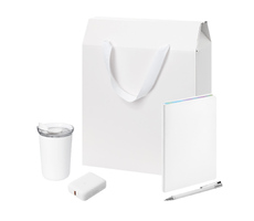 Подарочный набор Велком Пак (Welcome Pack), белый (термокружка, ежедневник, ручка, ЗУ, коробка-пакет)