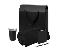 Подарочный набор Велком Пак Спарк мини (Welcome Pack Spark mini), черный (термокружка, блокнот, ручка, плед, коробка-пакет)