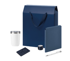 Подарочный набор Велком Пак Премиум (Welcome Pack Premium), синий (термокружка, колонка, ежедневник, ручка, ЗУ, коробка-пакет)