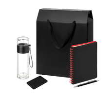 Подарочный набор Велком Пак Спарк (Welcome Pack Spark), черный/красный (бутылка, ежедневник, ручка, ЗУ, коробка-пакет)